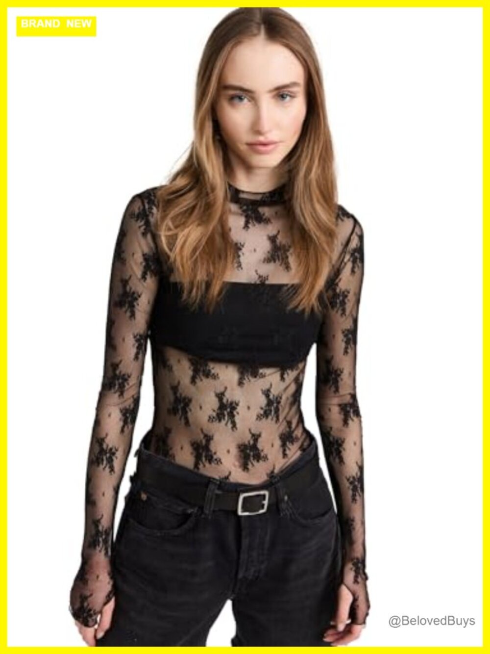 Free People Lady Lux Sheer Lace Mesh Mock Neck Layering Top